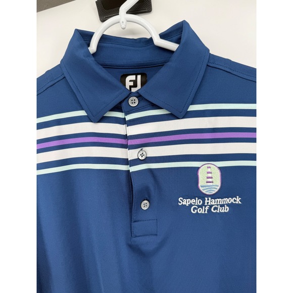 FootJoy Golf Polo Blue Stripe Shirt Sapelo Hammock Golf Club Striped Mens Medium - Picture 1 of 4